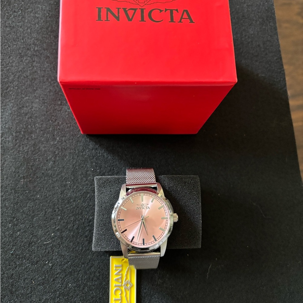 Invicta Men's Watch with Silver Band and Pink Dial